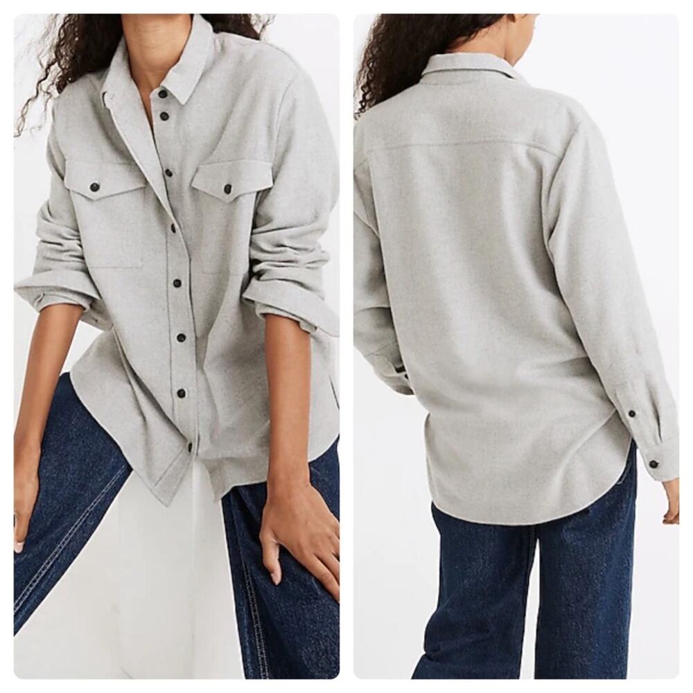Madewell Flannel Flap-Pocket Oversized Ex-Boyfriend Melange Light Grey